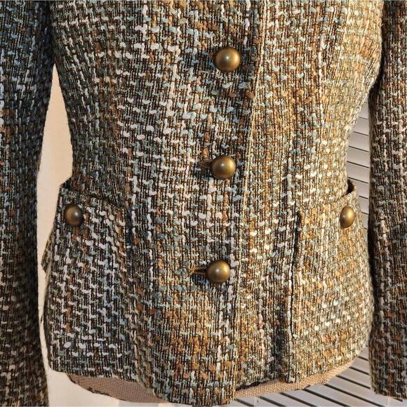 KASPER Brown and Green Tweed Faux Fur Collar Fitted Tailored Blazer Jacket 10P - Picture 9 of 14